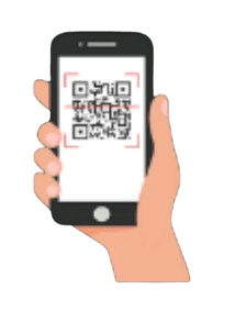 Hand holding phone with QR code displayed