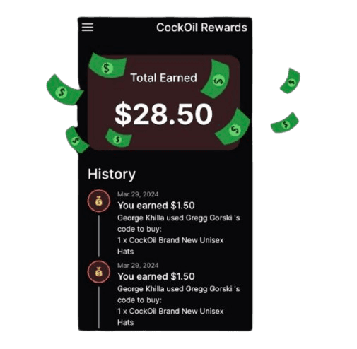 Screenshot of affiliate website reward history page